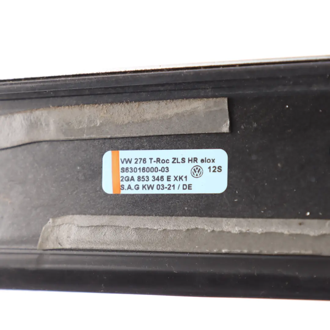 Modanatura Pannello Laterale Posteriore Destra per Volkswagen T-Roc A11 con numero di parte 2GA853346E Volkswagen T-Roc A11 Modanatura Pannello Laterale Posteriore Destra - SKU 2GA853346E - Numero di parte 2GA853346E