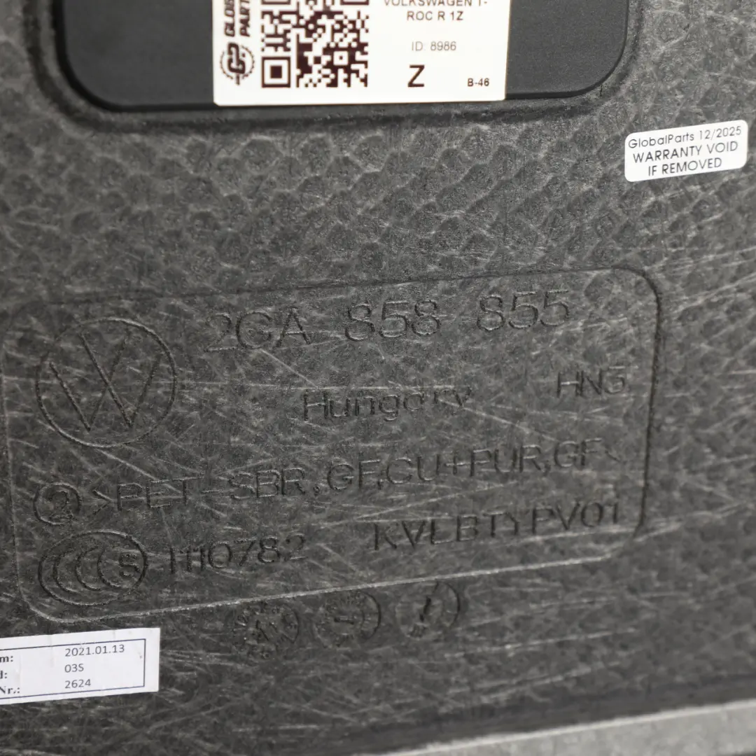 Boot Trunk Floor Carpet Luggage Compartment to VW Volkswagen T-ROC A11 with Part number 2GA858855 VW Volkswagen T-ROC A11 Boot Trunk Floor Carpet Luggage Compartment - SKU 2GA858855 - Part number 2GA858855