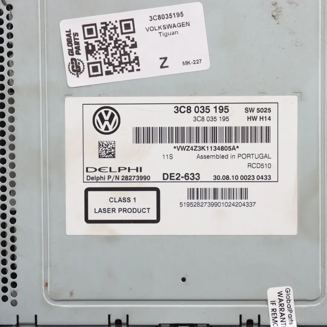 VW Volkswagen Tiguan 5N Scirocco Mk3 Radio Head Unit Media CD Player - SKU 3C8035195 - Part number 3C8035195