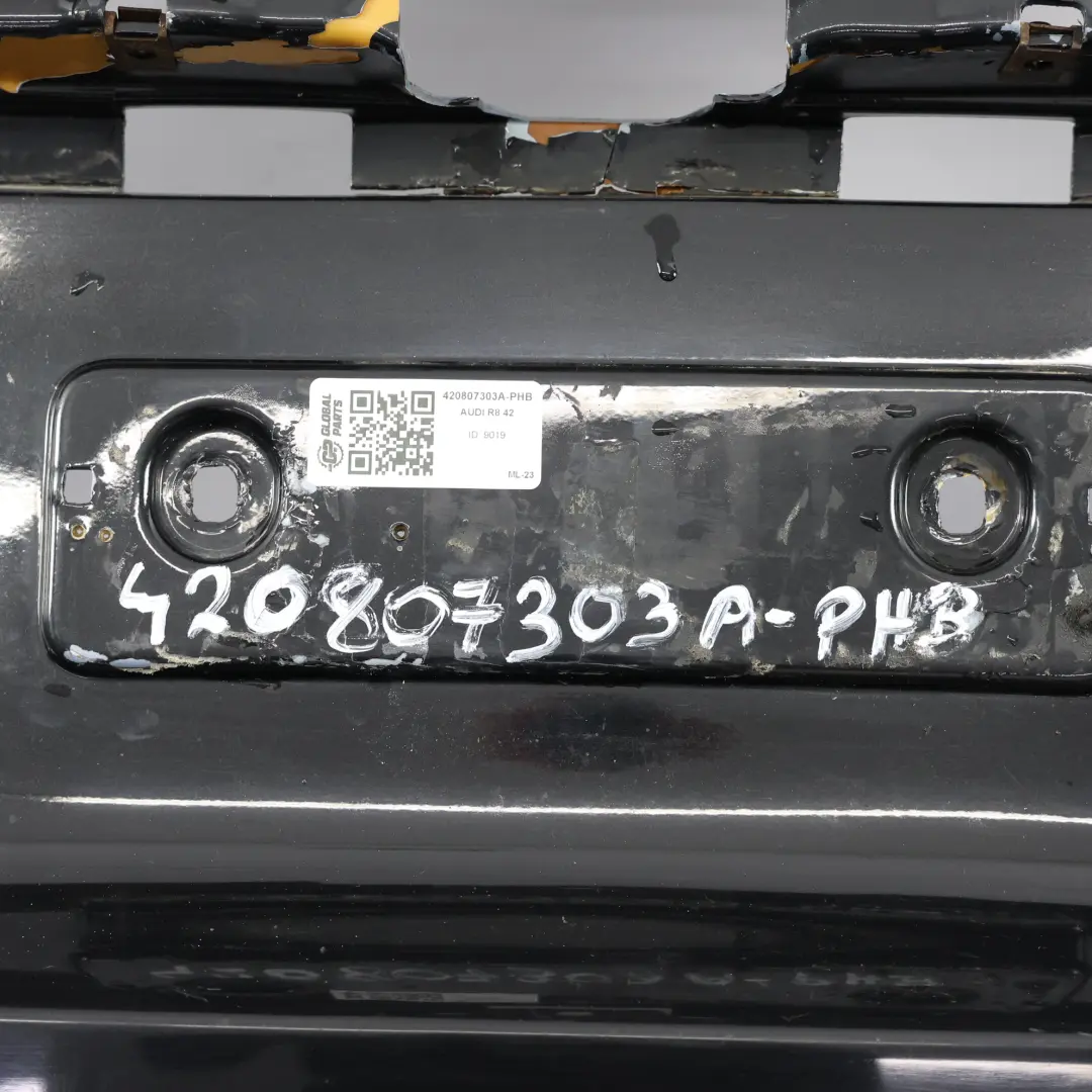 Bumper Trim Panel Cover Brilliant Black - LY9B to Audi R8 42 Spyder Rear with Part number 420807303A Audi R8 42 Spyder Rear Bumper Trim Panel Cover Brilliant Black - LY9B - SKU 420807303A-PHB - Part number 420807303A