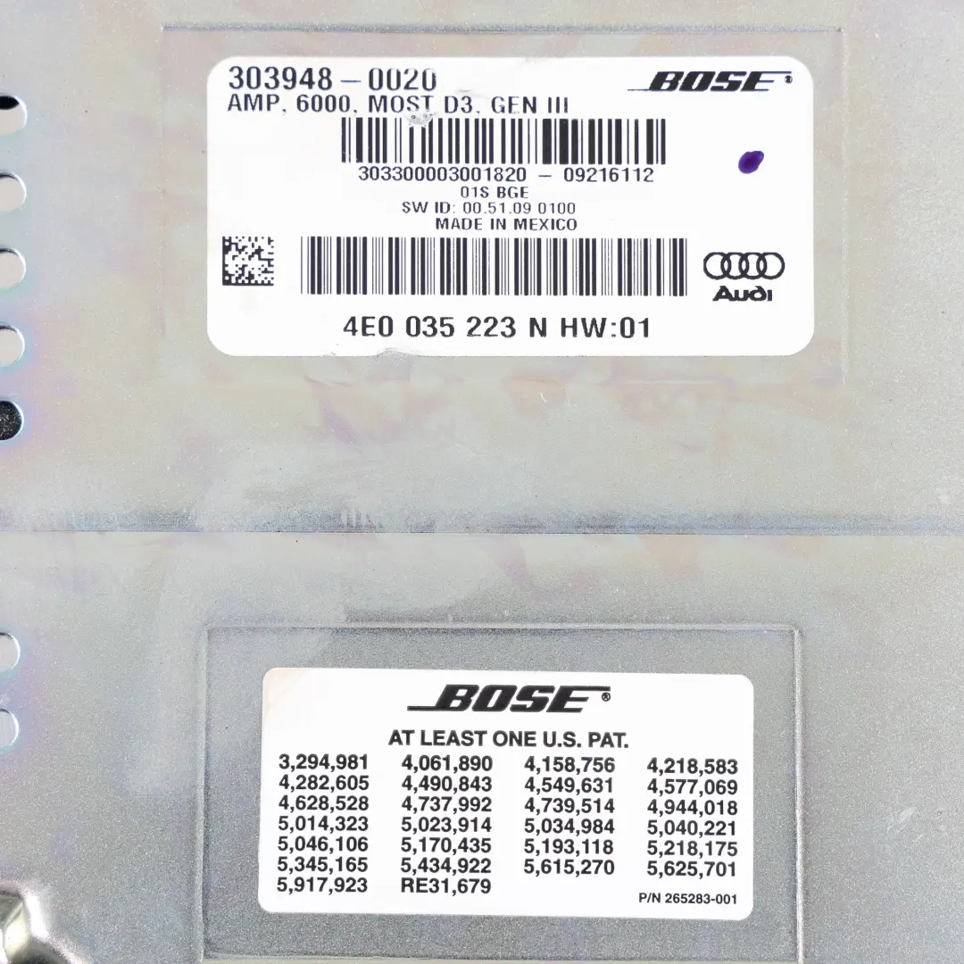 Audi A8 D3 Wzmacniacz BOSE Audio Moduł Systemu Audio - SKU 4E0035223N - Numer Części 4E0035223N