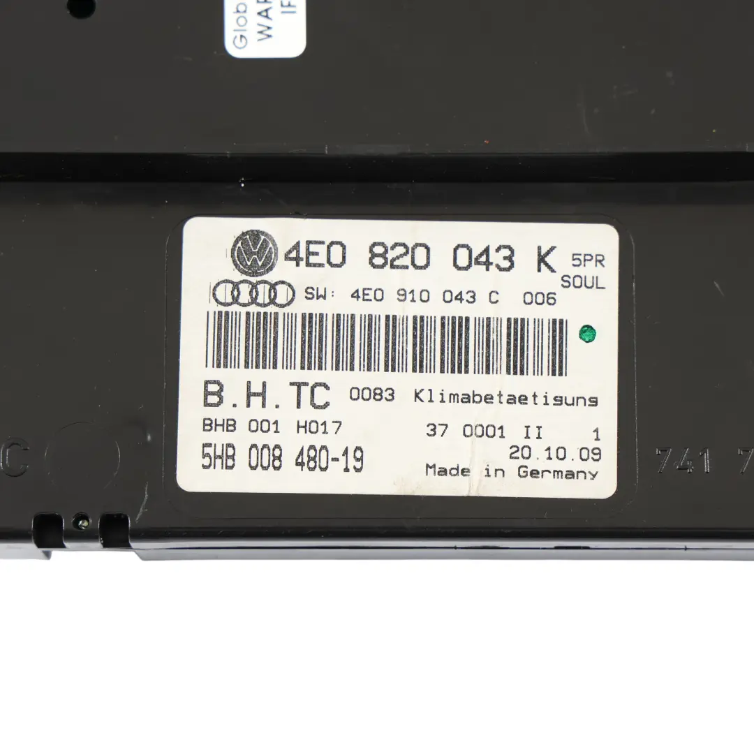 Dashboard Heizung Klima Control Panel Schalter A/C für Audi A8 S8 D3 mit Teilenummer 4E0820043K Audi A8 S8 D3 Dashboard Heizung Klima Control Panel Schalter A/C - SKU 4E0820043K - Teilenummer 4E0820043K