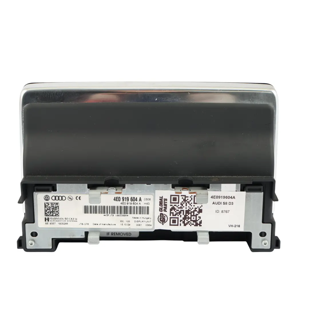 Wyświetlacz Ekran Nawigacji Multimedia do Audi A8 S8 D3 o numerze 4E0919604A Audi A8 S8 D3 Wyświetlacz Ekran Nawigacji Multimedia - SKU 4E0919604A - Numer Części 4E0919604A