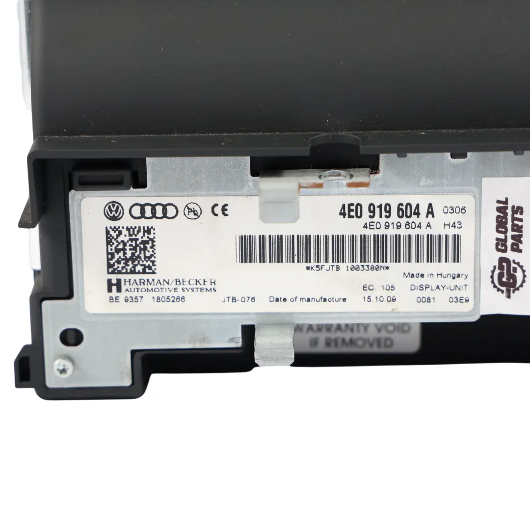 Wyświetlacz Ekran Nawigacji Multimedia do Audi A8 S8 D3 o numerze 4E0919604A Audi A8 S8 D3 Wyświetlacz Ekran Nawigacji Multimedia - SKU 4E0919604A - Numer Części 4E0919604A