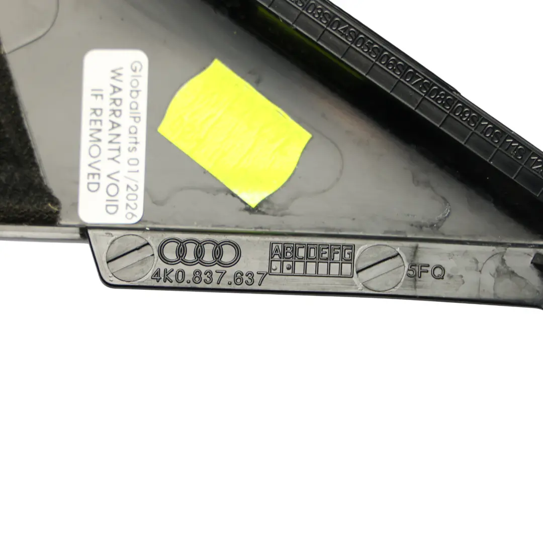 Dreieck Abdeckung Trim Vordere Tür Links Exterior Schwarz für Audi A6 C8 mit Teilenummer 4K0837637 Audi A6 C8 Dreieck Abdeckung Trim Vordere Tür Links Exterior Schwarz - SKU 4K0837637 - Teilenummer 4K0837637