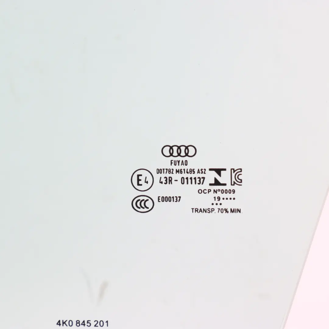 Audi A6 C8 Szyba Drzwi Boczna Lewy Przód Lewa AS2 - SKU 4K0845201 - Numer Części 4K0845201