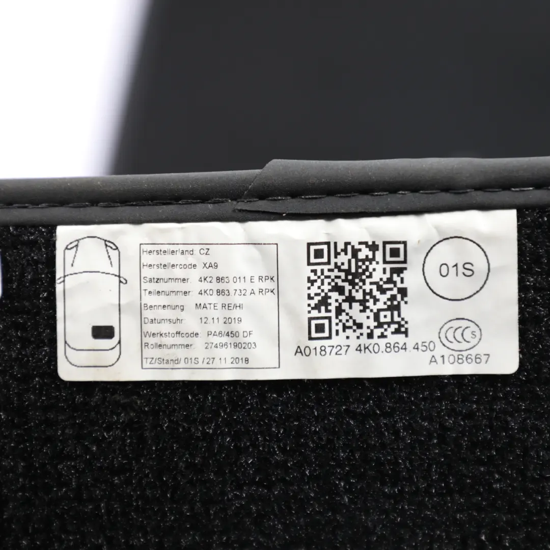 Audi A6 C7 Front Rear Floor Carpet Mat Velour Left Right Set Kit 4X - SKU 4K0864450 - Part number 4K0864450