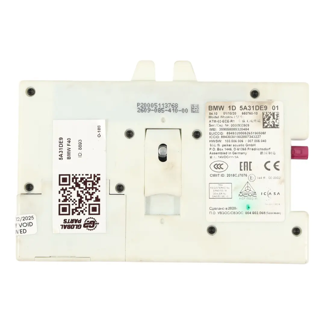 Moduł Sterownik Bluetooth Telematic do BMW F40 o numerze 5A31DE9 BMW F40 Moduł Sterownik Bluetooth Telematic - SKU 5A31DE9 - Numer Części 5A31DE9