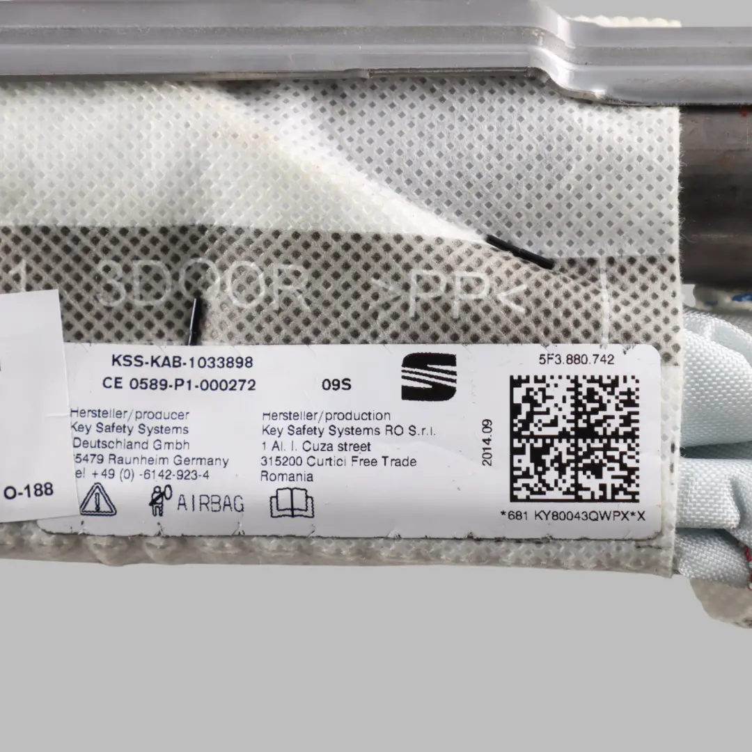 Mk3 Head Air Module Headliner Roof Curtain Right O/S 3-Door to Seat Leon with Part number 5F3880742 Seat Leon Mk3 Head Air Module Headliner Roof Curtain Right O/S 3-Door - SKU 5F3880742 - Part number 5F3880742