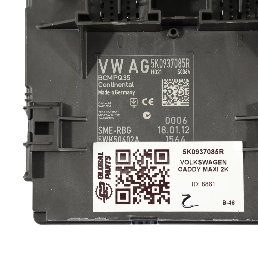 2K Unidad Módulo Control Carrocería BCM para VW Volkswagen Caddy Maxi con número de pieza 5K0937085R VW Volkswagen Caddy Maxi 2K Unidad Módulo Control Carrocería BCM - SKU 5K0937085R - Número de pieza 5K0937085R