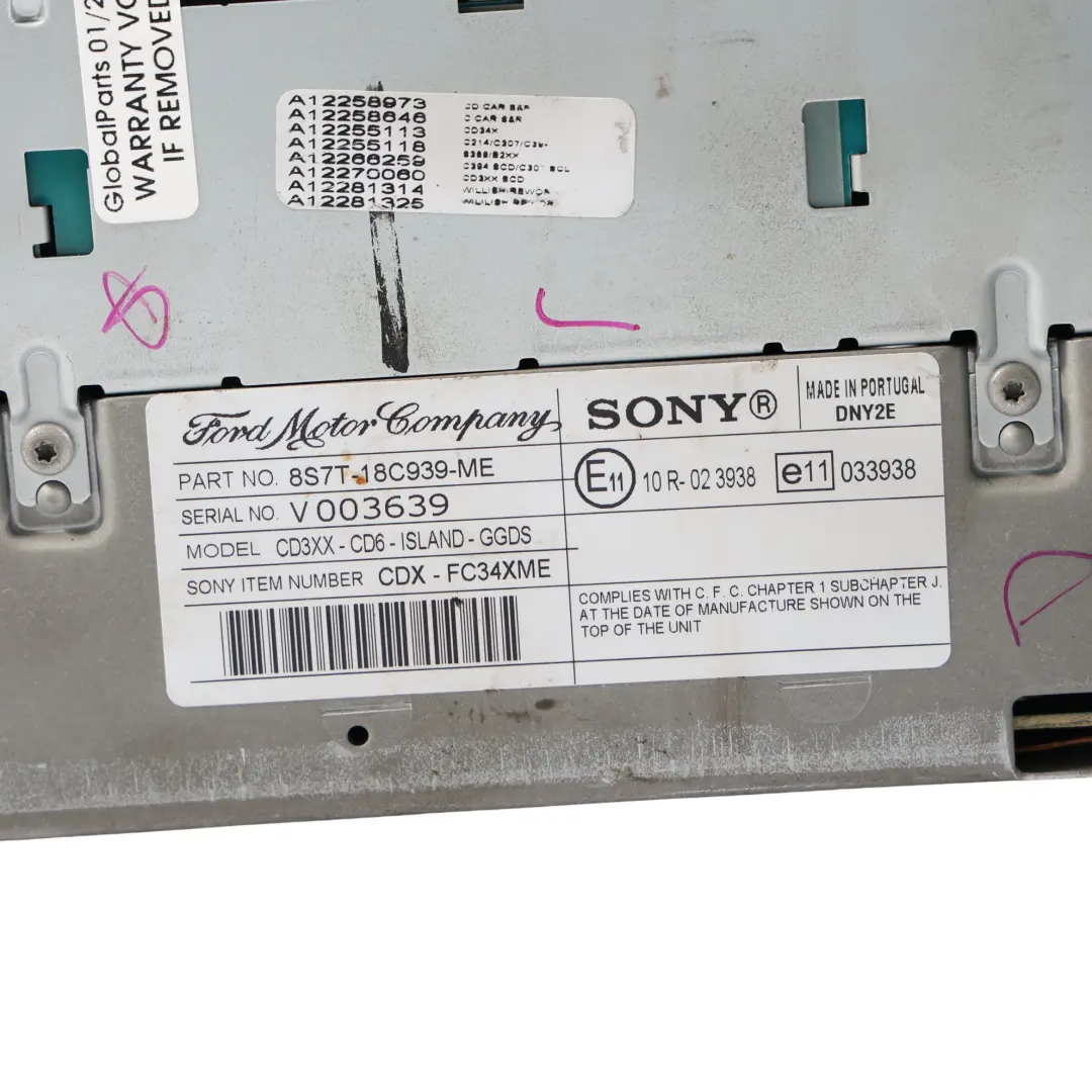 Ford Mondeo IV Galaxy III Radio CD Autoradio Sony DAB 8S7T-18C939-ME - SKU 6M2F-18C821-FD - Número de pieza 6M2F-18C821-FD
