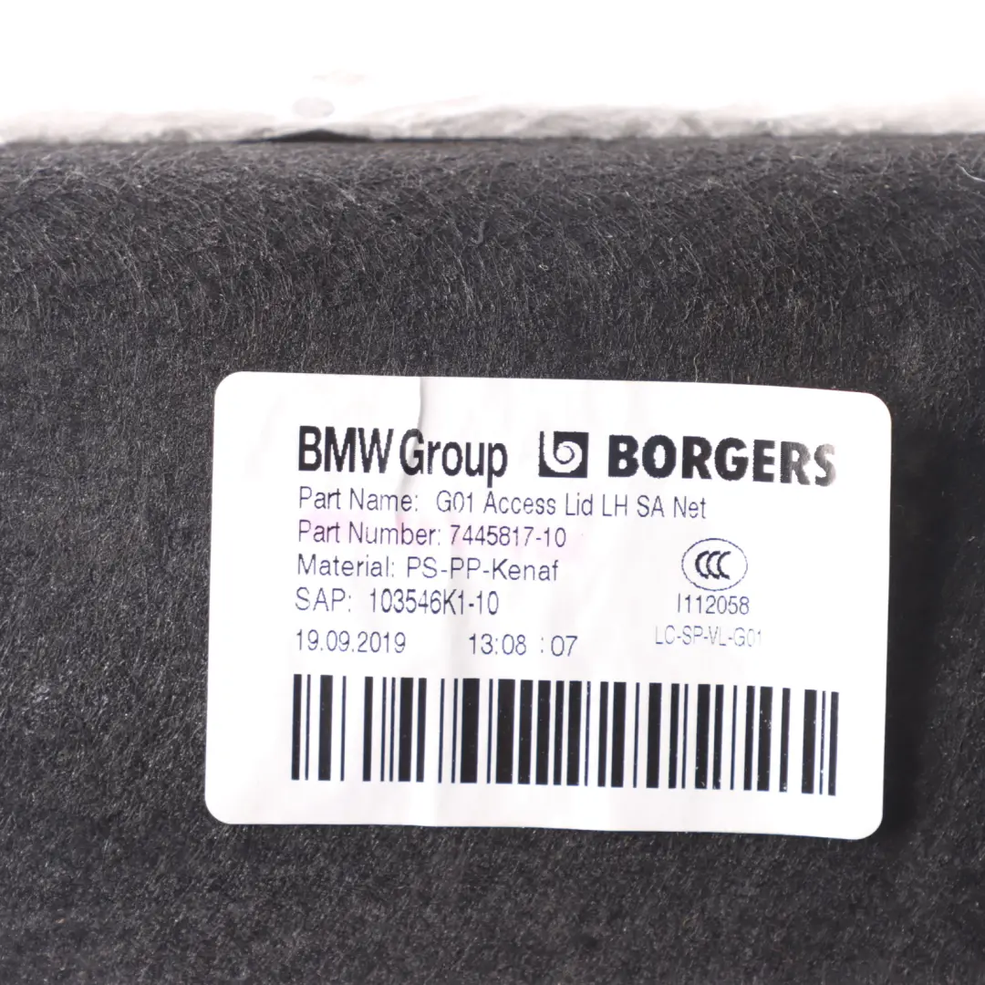 Boot Trunk Side Panel Left N/S Luggage Compartment Trim to BMW X3 G01 with Part number 7445817 BMW X3 G01 Boot Trunk Side Panel Left N/S Luggage Compartment Trim - SKU 7445817-1 - Part number 7445817