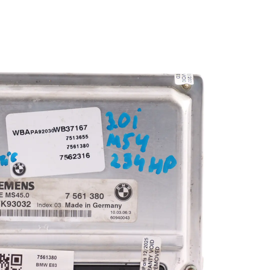 3.0iX M54 231HP xDrive Engine Control Module ECU Automatic to BMW X3 E83 with Part number 7561380 BMW X3 E83 3.0iX M54 231HP xDrive Engine Control Module ECU Automatic - SKU 7561380 - Part number 7561380