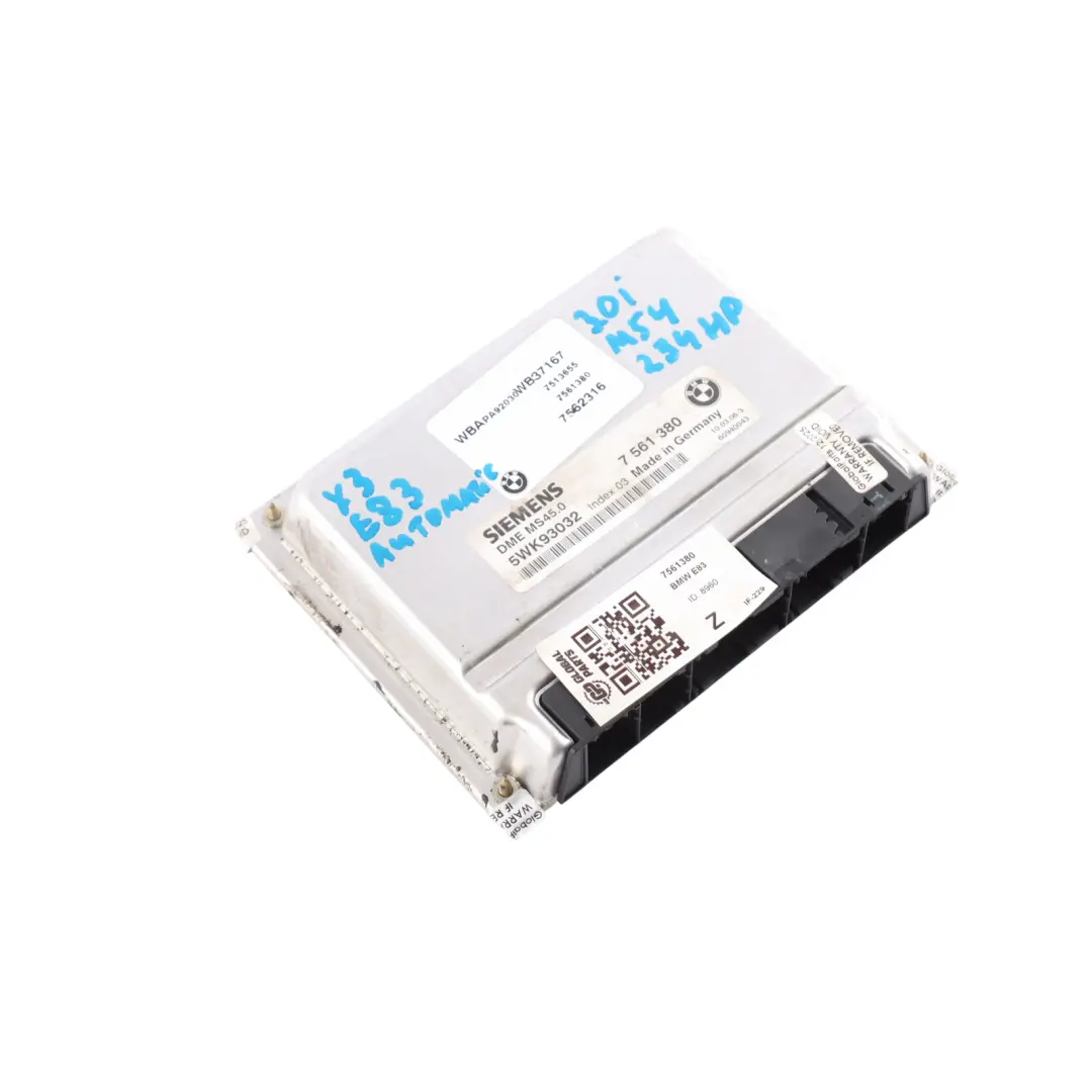 3.0iX M54 231HP xDrive Centralina Motore ECU Automatico per BMW X3 E83 con numero di parte 7561380 BMW X3 E83 3.0iX M54 231HP xDrive Centralina Motore ECU Automatico - SKU 7561380 - Numero di parte 7561380