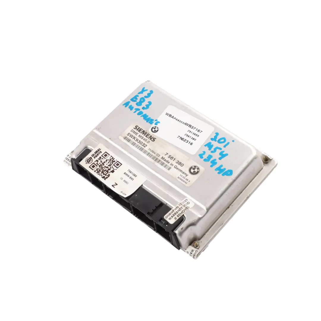 3.0iX M54 231HP xDrive Engine Control Module ECU Automatic to BMW X3 E83 with Part number 7561380 BMW X3 E83 3.0iX M54 231HP xDrive Engine Control Module ECU Automatic - SKU 7561380 - Part number 7561380