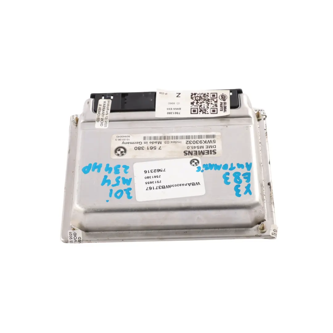 3.0iX M54 231HP xDrive Engine Control Module ECU Automatic to BMW X3 E83 with Part number 7561380 BMW X3 E83 3.0iX M54 231HP xDrive Engine Control Module ECU Automatic - SKU 7561380 - Part number 7561380