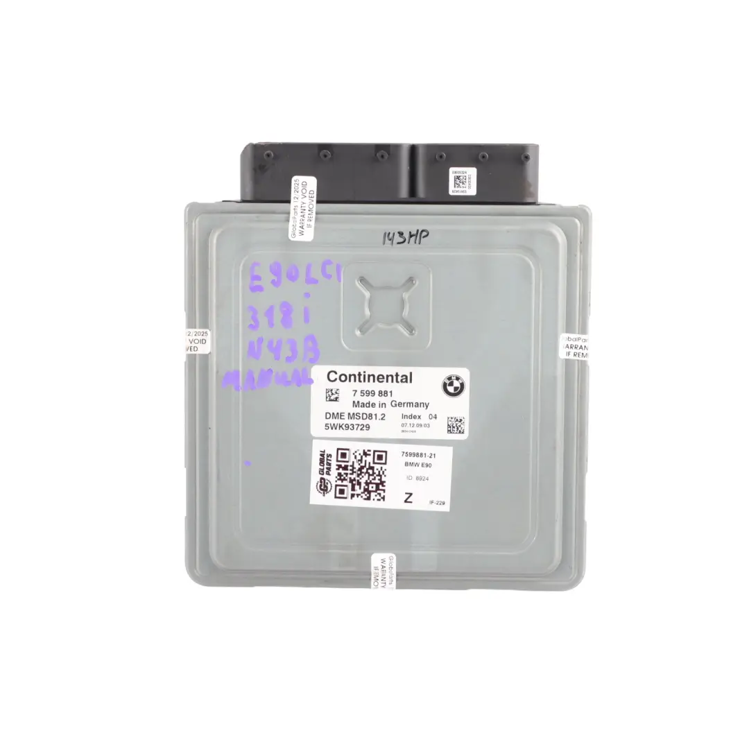 N43 143HP Engine ECU KIT DME Manual to BMW E87 LCI E90 E91 118i 318i with Part number 7599881 BMW E87 LCI E90 E91 118i 318i N43 143HP Engine ECU KIT DME Manual - SKU 7599881-21 - Part number 7599881