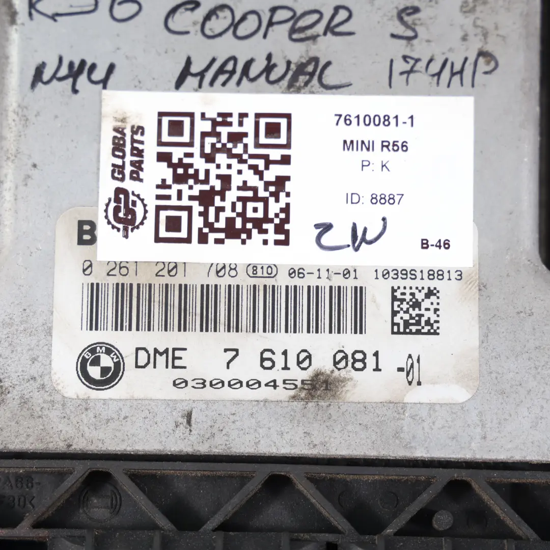 Mini R55 R56 N14 1.6 174HP Komputer Silnika ECU Zestaw DME 7610081 Manual - SKU 7610081-1 - Numer Części 7610011