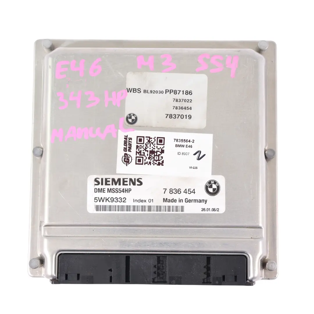 S54 343HP ECU Unità Di Controllo Motore Kit DDE Manuale per BMW E46 M3 con numero di parte 7835564 BMW E46 M3 S54 343HP ECU Unità Di Controllo Motore Kit DDE Manuale - SKU 7835564-2 - Numero di parte 7835564