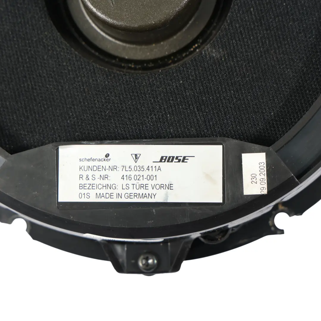 Altavoz Bose Puerta Delantera Izquierda Derecha para Porsche Cayenne 9PA con número de pieza 7L5035411A Porsche Cayenne 9PA Altavoz Bose Puerta Delantera Izquierda Derecha - SKU 7L5035411A-1 - Número de pieza 7L5035411A