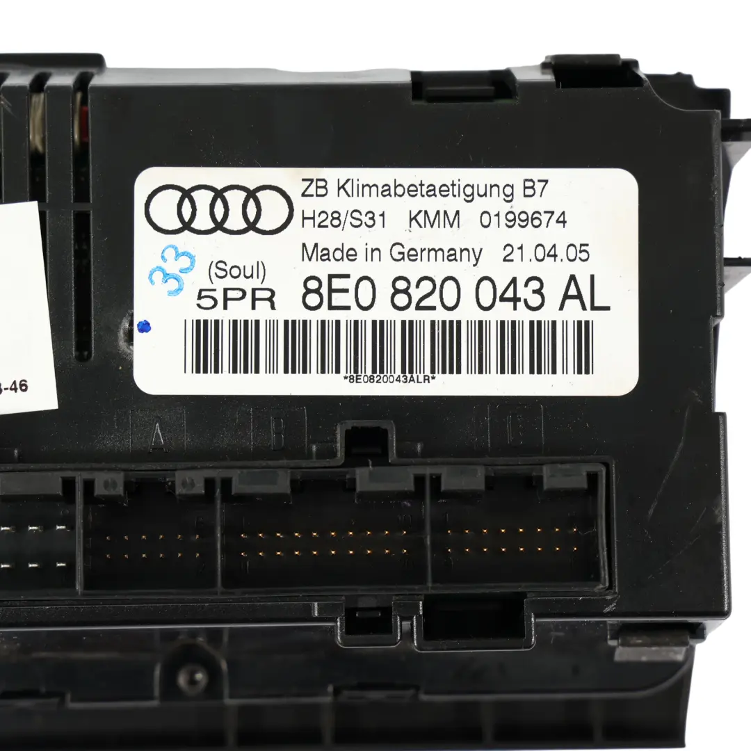 Audi A4 B7 Chauffage Climatisation Unité Module Bouton - SKU 8E0820043AL - Numéro de pièce 8E0820043AL