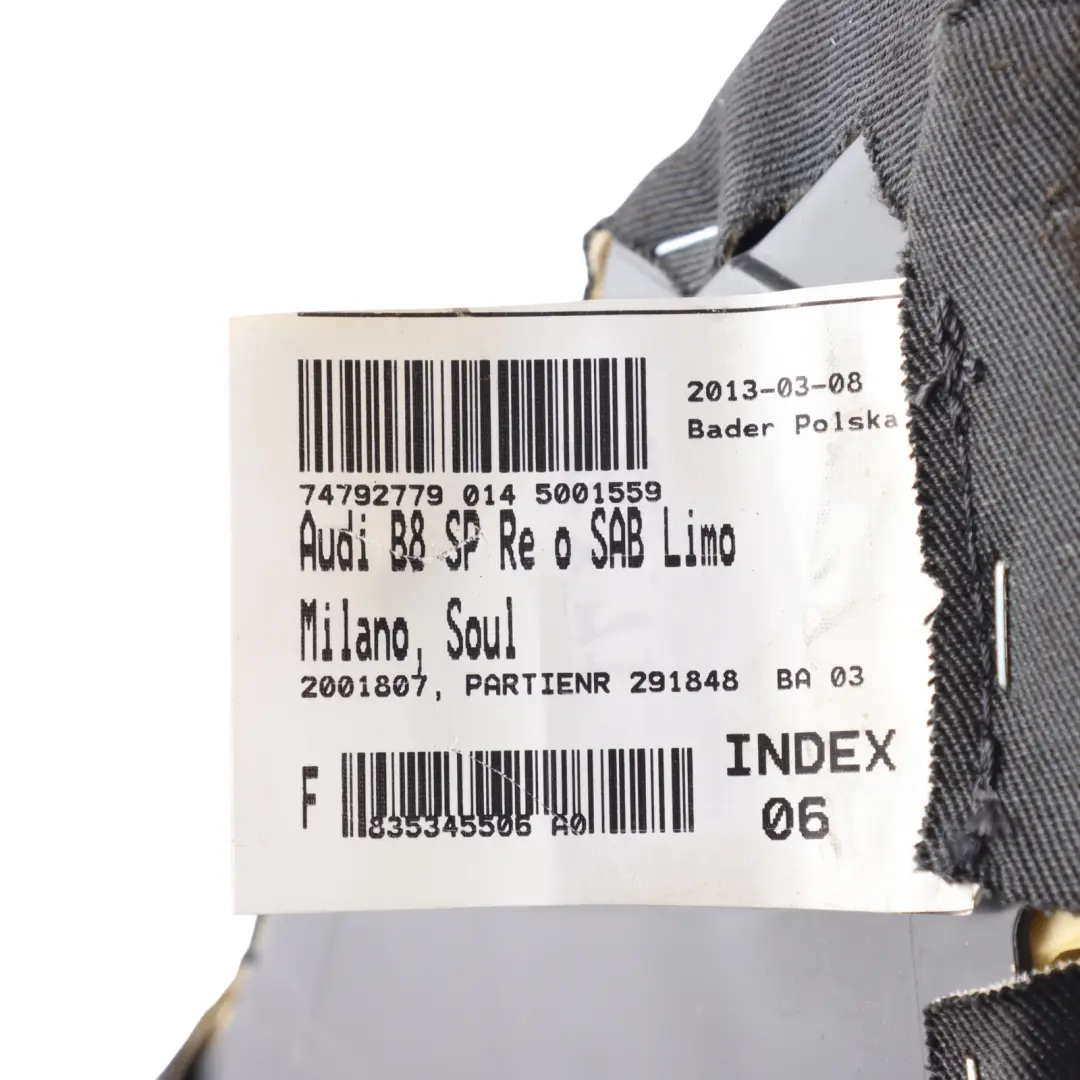 Audi A4 B8 A5 8T Rear Seat Side Cover Trim Right O/S Soul Black - SKU 8K0885704 - Part number 8K0885704