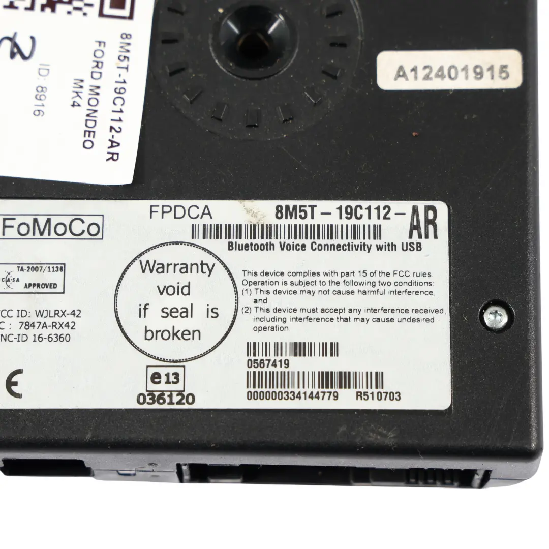 Ford Mondeo Mk4 Bluetooth USB Módulo Unidad Control - SKU 8M5T-19C112-AR - Número de pieza 8M5T-19C112-AR
