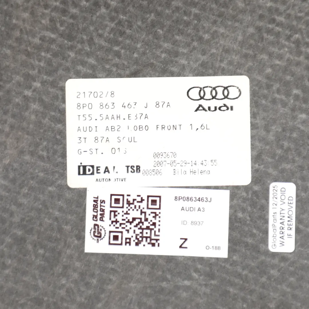 Audi A3 8P Boot Trunk Carpet Floor Mat Panel Liner Cover - SKU 8P0863463J - Part number 8P0863463J