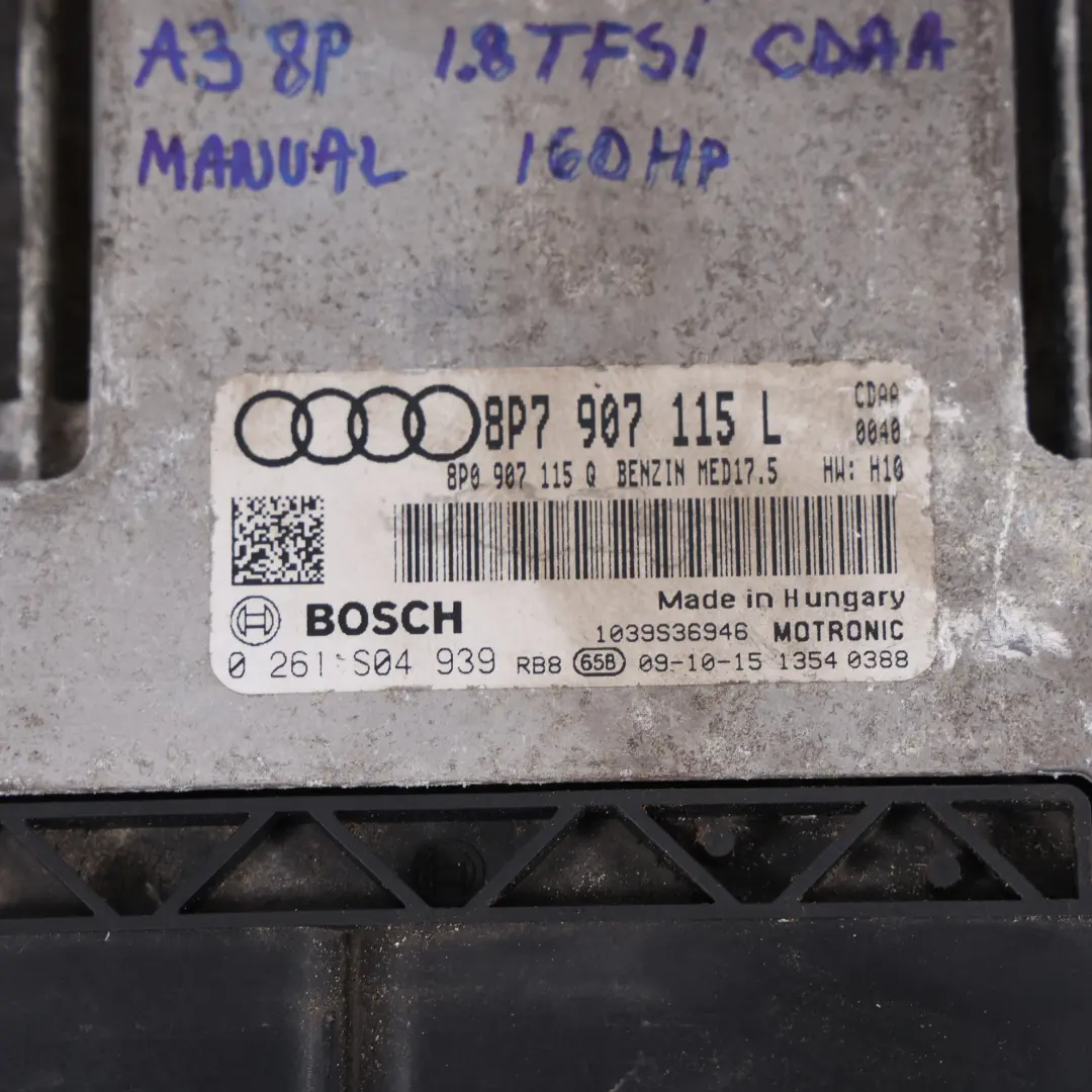 CDAA 160HP Engine ECU Kit Ignition + Key Manual to Audi A3 8P 1.8 TFSI with Part number 8P7907115L Audi A3 8P 1.8 TFSI CDAA 160HP Engine ECU Kit Ignition + Key Manual - SKU 8P7907115L-1 - Part number 8P7907115L