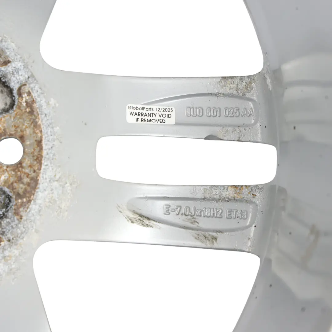 Audi Q3 8U Silver Wheel Alloy Rim 18" 7J ET:43 Double Star Spoke - SKU 8U0601025AA-3 - Part number 8U0601025AA