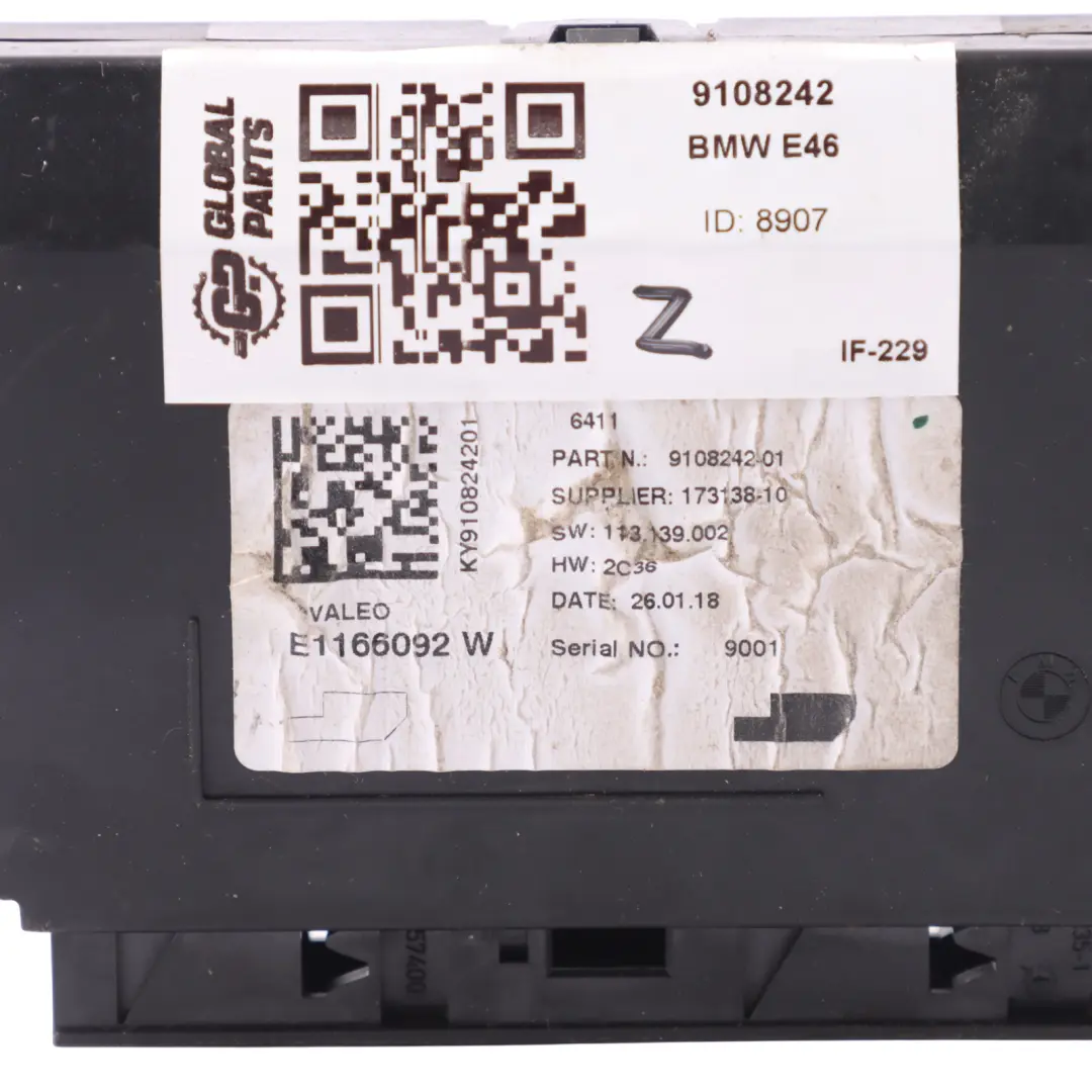 BMW E46 M3 Module Unité Contrôle Climatisation - SKU 9108242 - Numéro de pièce 9108242