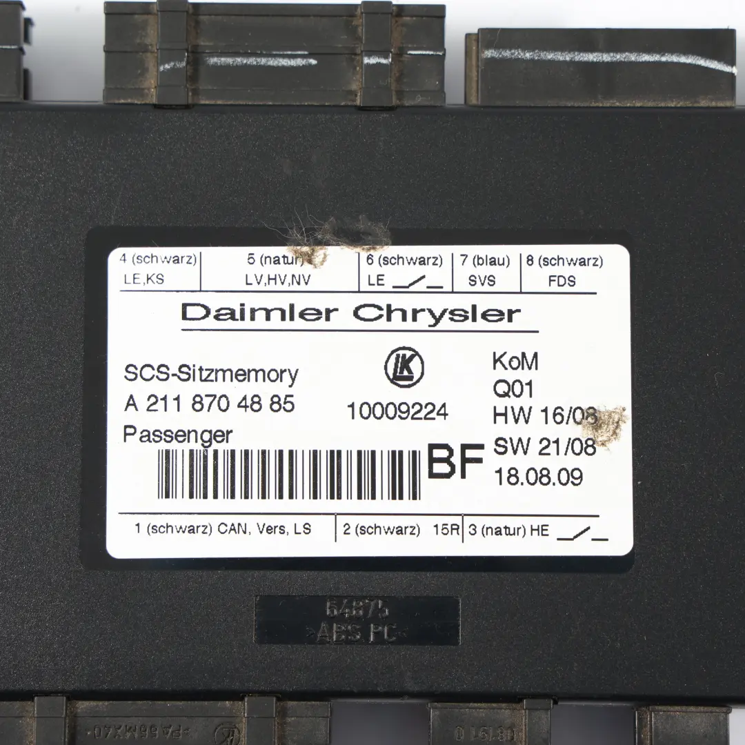 Front Passenger Seat Memory Control Unit Module to Mercedes W164 W211 with Part number A2118704885 Mercedes W164 W211 Front Passenger Seat Memory Control Unit Module - SKU A2118704885 - Part number A2118704885