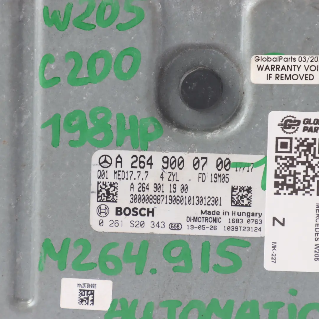 C200 264.915 198HP Engine Control ECU Kit Automatic to Mercedes W205 with Part number A2649000700 Mercedes W205 C200 264.915 198HP Engine Control ECU Kit Automatic - SKU A2649000700-1 - Part number A2649000700