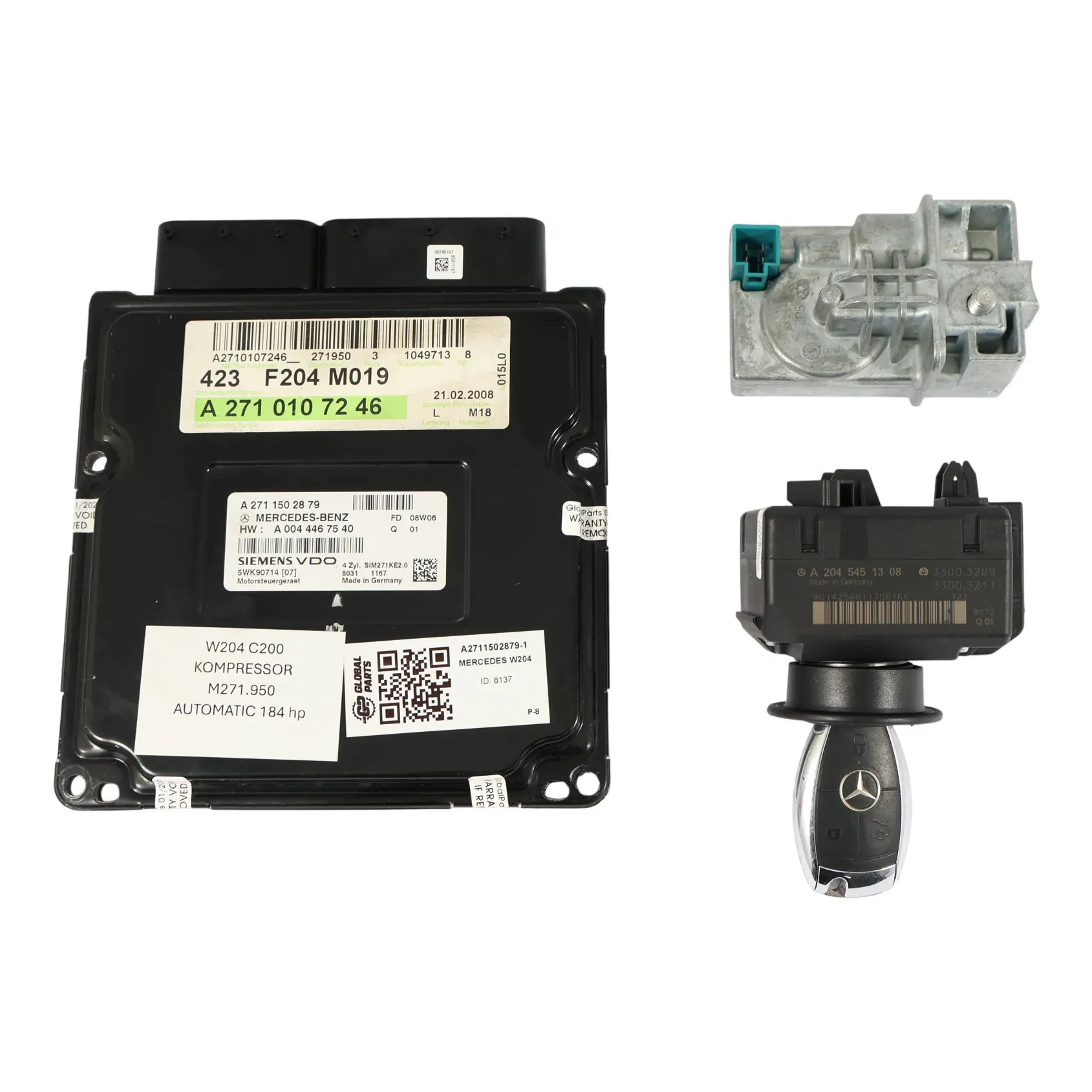 Mercedes W204 C200 M271.950 184HP Motore ECU Kit A2711502879 Blocco Chiave