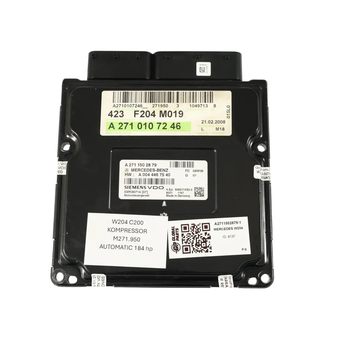 C200 M271.950 184HP Kit ECU Moteur Verrouillage Clé pour Mercedes W204 à propos du numéro de pièce A2711502879 Mercedes W204 C200 M271.950 184HP Kit ECU Moteur Verrouillage Clé - SKU A2711502879-1 - Numéro de pièce A2711502879