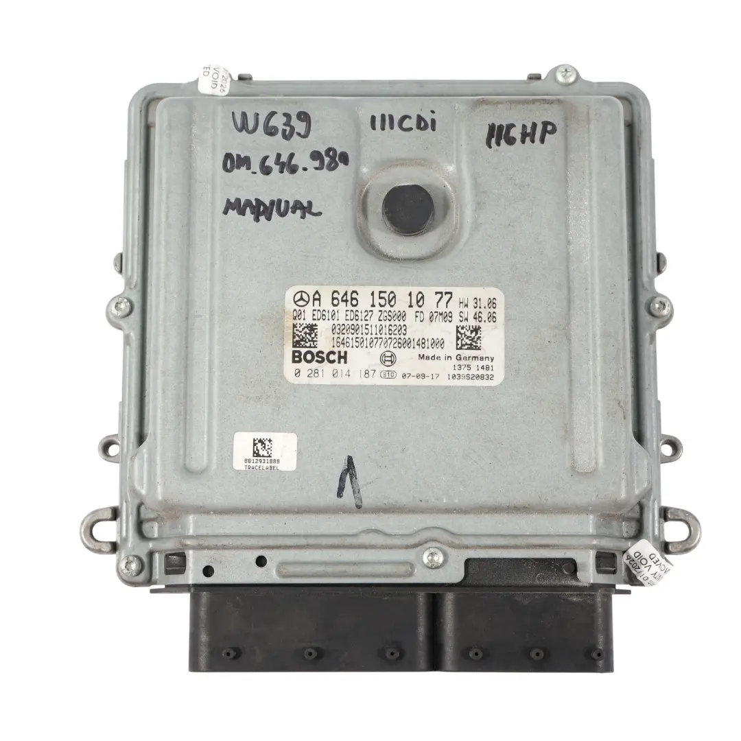 OM646.980 116HP Sterownik Silnika Zestaw Manual do Mercedes W639 o numerze A6461501077 Mercedes W639 OM646.980 116HP Sterownik Silnika Zestaw Manual - SKU A6461501077-2 - Numer Części A6461501077