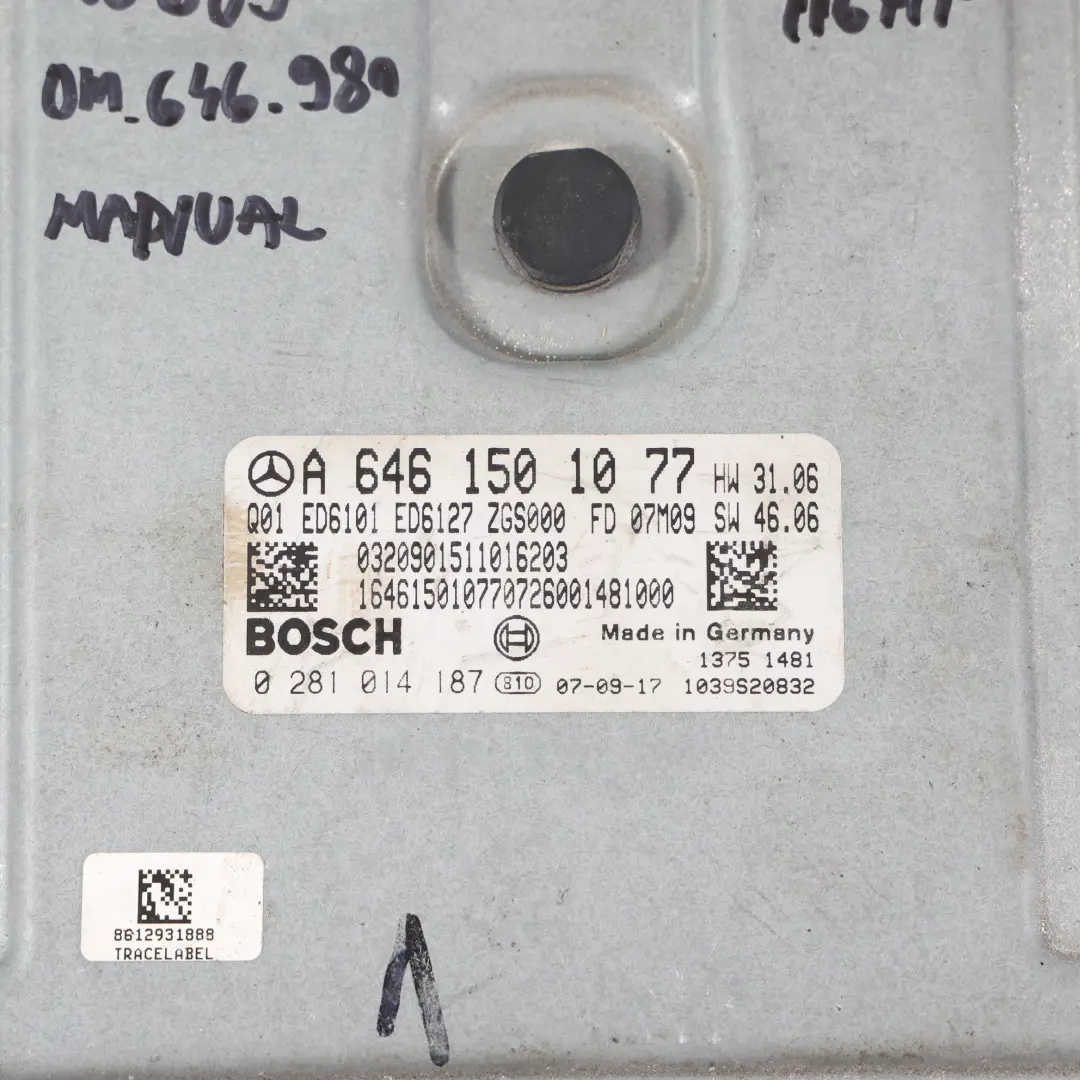 OM646.980 116HP Motor ECU Control Set Manual para Mercedes Vito W639 con número de pieza A6461501077 Mercedes Vito W639 OM646.980 116HP Motor ECU Control Set Manual - SKU A6461501077-2 - Número de pieza A6461501077