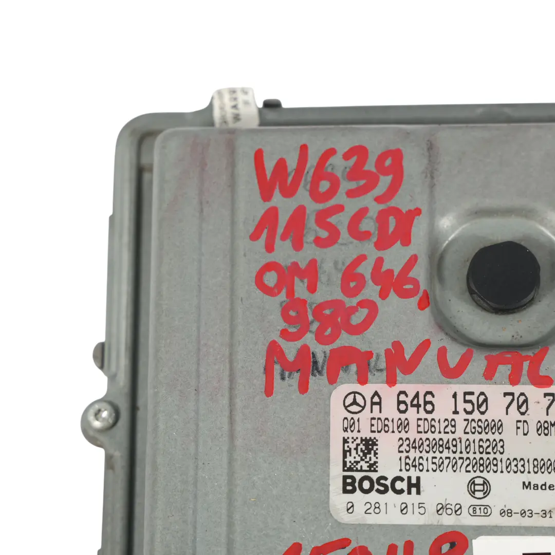 Mercedes W639 115 CDI OM646.980 150HP Sterownik Silnika Zestaw - SKU A6461507072-3 - Numer Części A6461507072