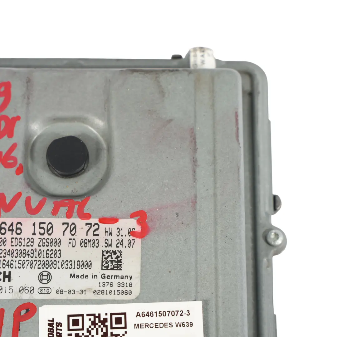Mercedes W639 115 CDI OM646.980 150 Ch Kit De Module Moteur ECU - SKU A6461507072-3 - Numéro de pièce A6461507072