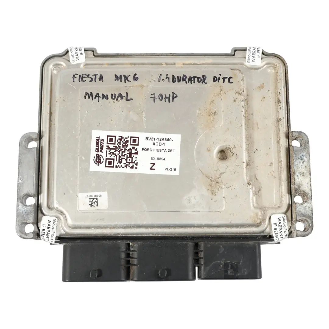 Ford Fiesta Mk7 1.4 TDCI 70 CV KVJA ECU Control Motor Manual - SKU BV21-12A650-ACD-1 - Número de pieza BV21-12A650-ACD