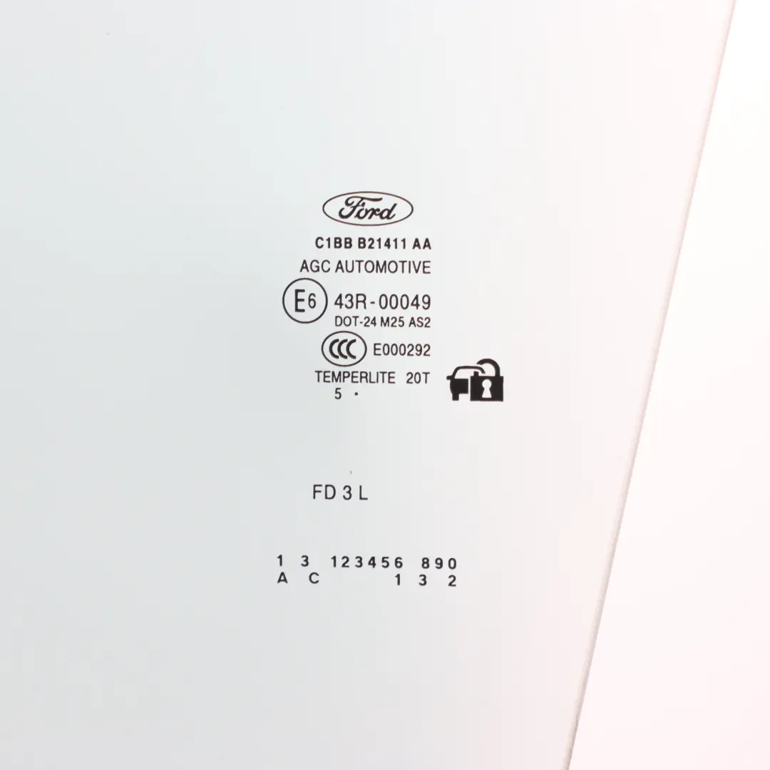 Front Door Window Glass Glazing AS2 Left N/S to Ford Fiesta Mk7 with Part number C1BB-B21411-AA Ford Fiesta Mk7 Front Door Window Glass Glazing AS2 Left N/S - SKU C1BB-B21411-AA - Part number C1BB-B21411-AA