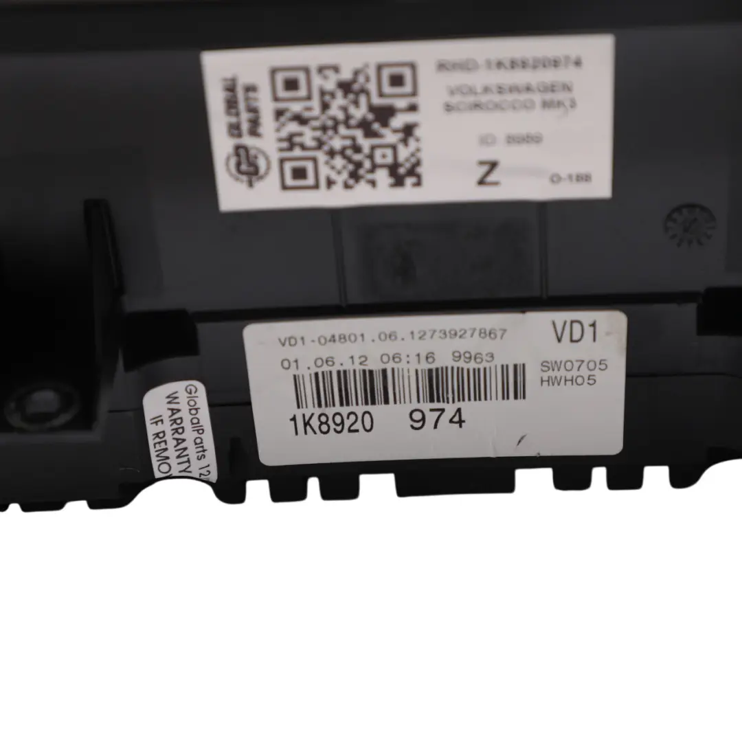 Volkswagen Scirocco Mk3 Instrument Cluster Speedometer Petrol Manual - SKU RHD-1K8920974 - Part number 1K8920974