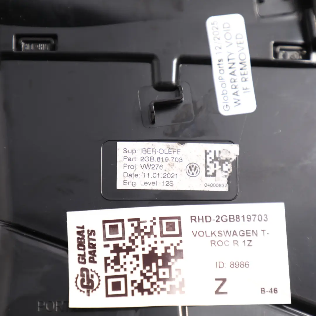 Volkswagen T-Roc Dashboard Air Vent Grill Black Chrome Left N/S - SKU RHD-2GB819703 - Part number 2GB819703