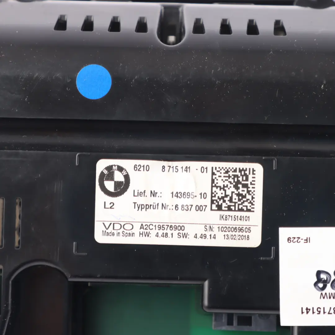 BMW F48 Petrol Instrument Cluster Clocks Speedometer Automatic - SKU RHD-8715141 - Part number 8715141