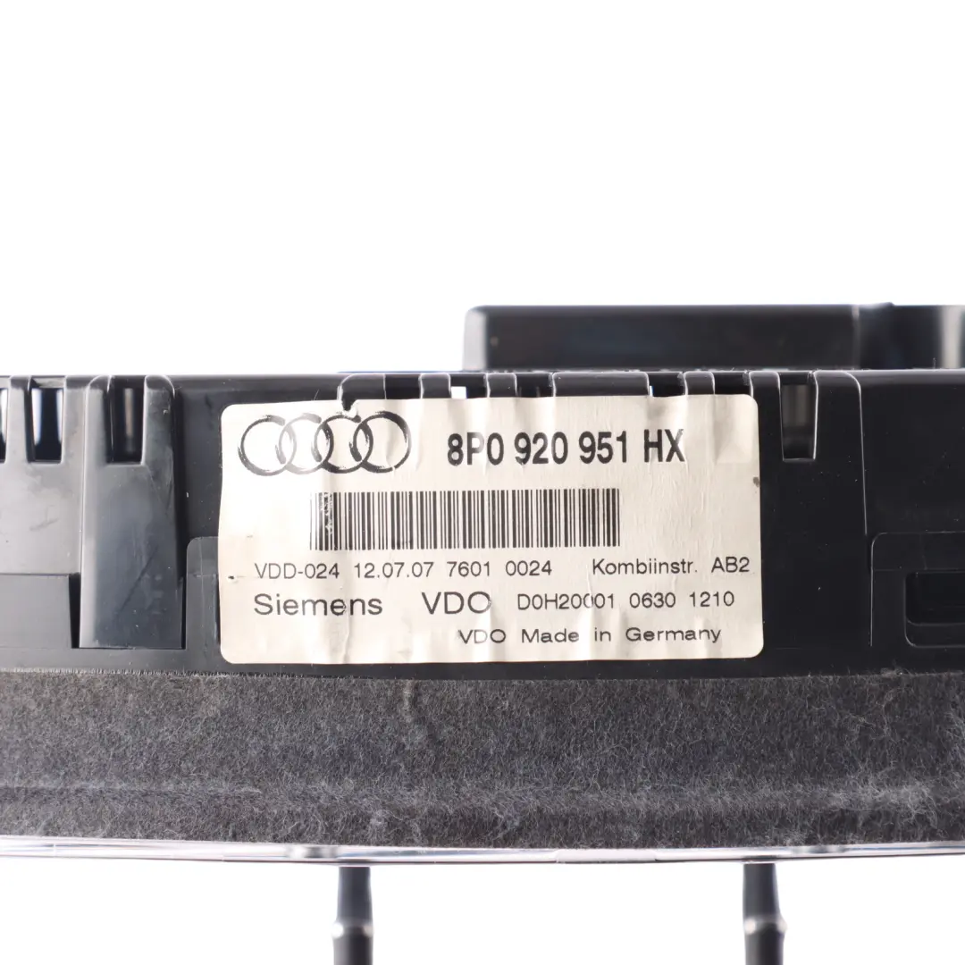 Audi A3 8P Instrument Cluster Speedometer Speedo Clock Petrol Manual - SKU RHD-8P0920951HX - Part number 8P0920951HX