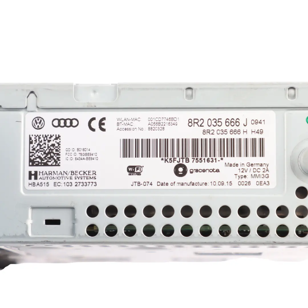 Audi A4 B8 Multimedia Stereo Sat Nav SD CD Player Radio Head Unit - SKU RHD-8R2035666J - Part number 8R2035666J