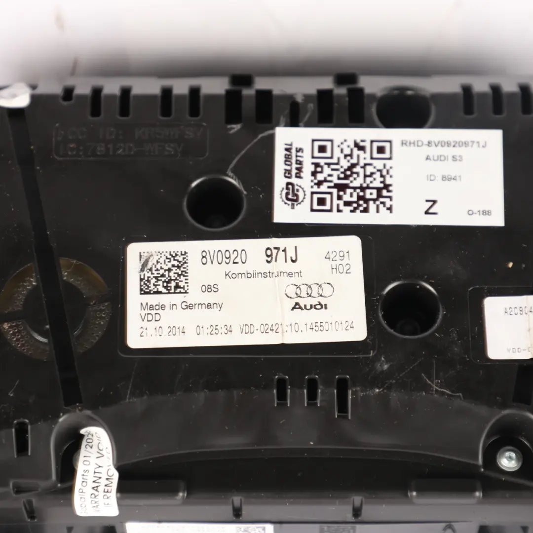 Instrument Cluster Speedo meter Clocks to Audi S3 8V Petrol with Part number 8V0920971J Audi S3 8V Petrol Instrument Cluster Speedo meter Clocks - SKU RHD-8V0920971J - Part number 8V0920971J