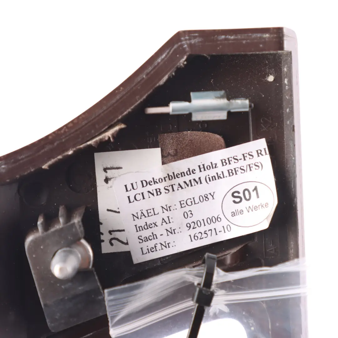 BMW E90 LCI Trim Console Dashboard Strip Cover Wood Walnut Light Right O/S - SKU RHD-9171172 - Part number 9171172