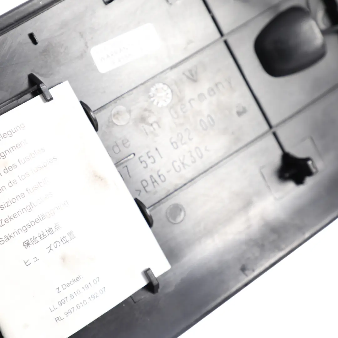 Porsche Cayman 911 987 997 Fuse Box Trim Cover Lid Panel - SKU RHD-99755162200 - Part number 99755162200