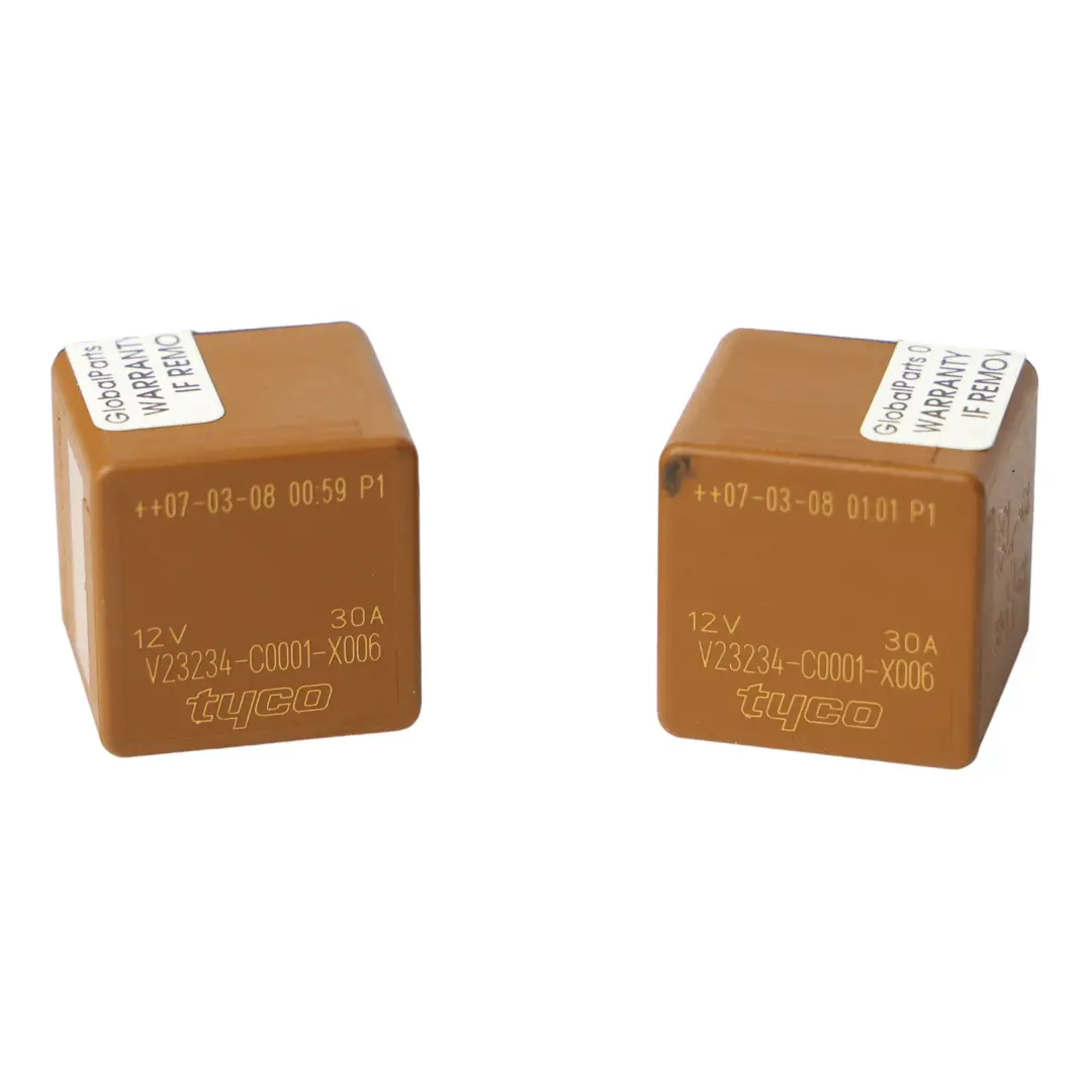 987C Tyco Fuse Relay 12V 30A 5 Pins X2 Set para Porsche Cayman con número de pieza V23234-C0001-X006 Porsche Cayman 987C Tyco Fuse Relay 12V 30A 5 Pins X2 Set - SKU V23234-C0001-X006 - Número de pieza V23234-C0001-X006